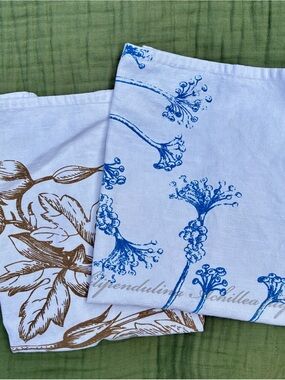 Blue and Brown Botanical Floral Cotton Kitchen Tea Towels Lennox 24x18”